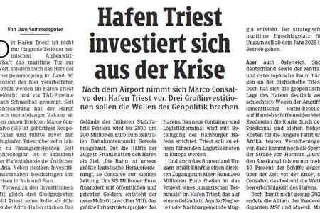 Il porto di Trieste protagonista sul Kleine Zeitung